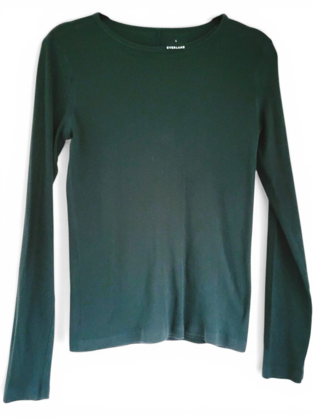 Everlane Supima Cotton Ribbed Long Sleeve Crew Top Green Casual Closet Staple